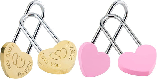 Set of 4 VeYocilk Love Lock Heart Padlocks - 3.5" 50mm Wish Locks for Eternal Love on Fence or Bridge (No Key Needed)
