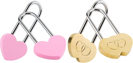 Set of 4 VeYocilk Love Lock Heart Padlocks - 3.5" 50mm Wish Locks for Fence and Bridge - Everlasting Love Symbol (No Key)
