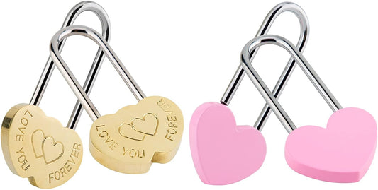 Set of 4 VeYocilk Love Lock Heart Padlocks - 3.5" 50mm Wish Locks for Fence and Bridge - Everlasting Love Symbol (No Key)