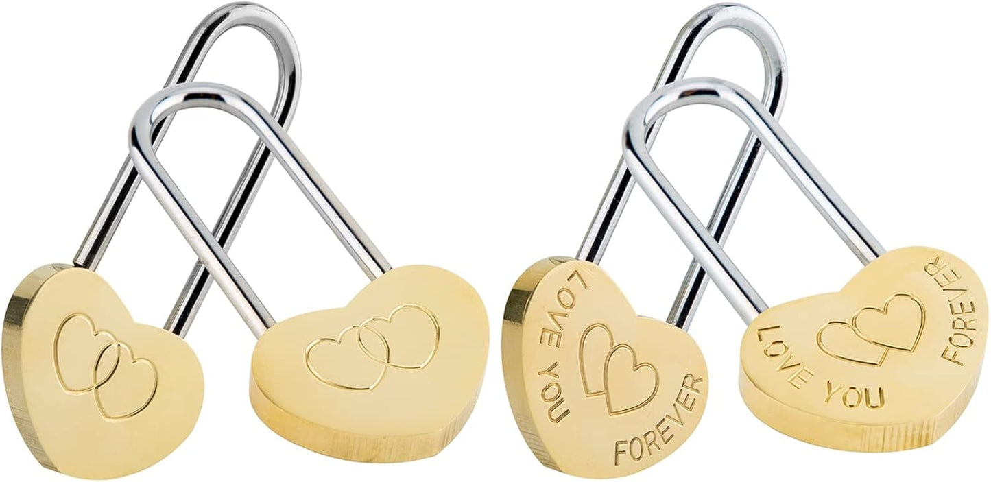 Set of 4 VeYocilk Love Lock Heart Padlocks - 3.5" 50mm Without Key for Eternal Love on Fence or Bridge