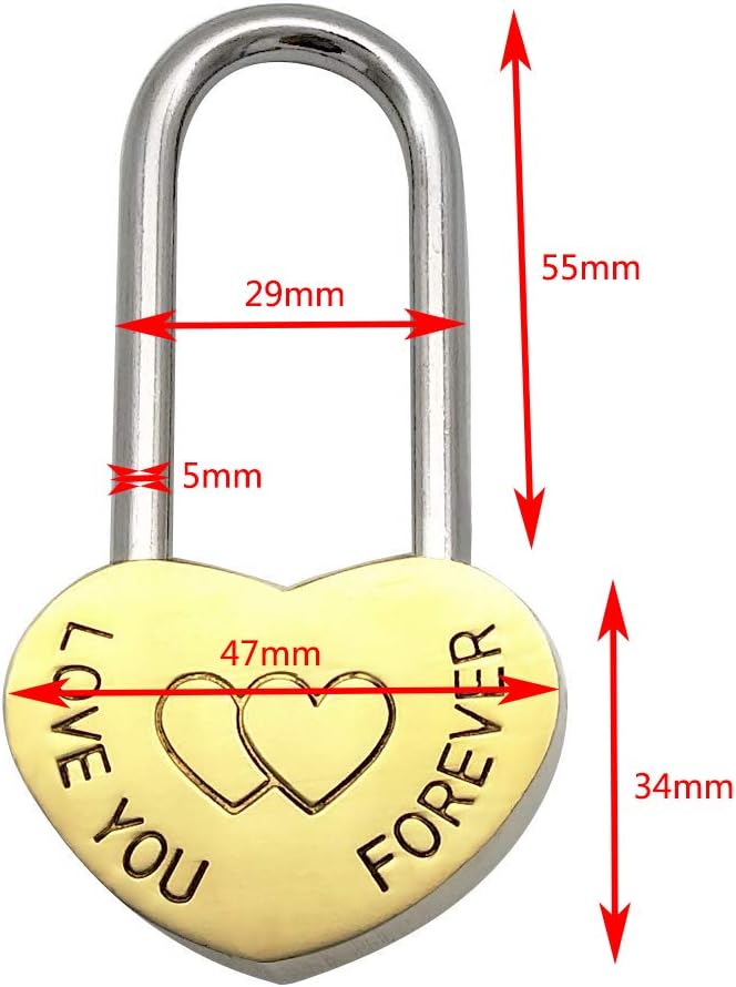 Set of 4 VeYocilk Love Lock Heart Padlocks - 3.5" 50mm Without Key for Eternal Love on Fence or Bridge