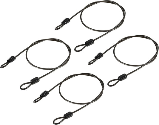 Set of 4 YOKIVE Security Steel Cables with Double Loop for Luggage, Bicycles, Doors | Coated Baggage Lock Wire Rope (Black, 2.5mmx0.5m)