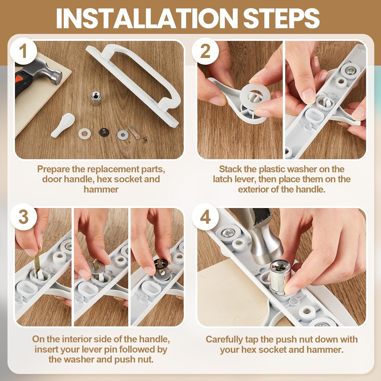 Set of 4 Zonon Sliding Door Latch Lever Spindle Pins in White Steel for Patio Door Replacement Hardware