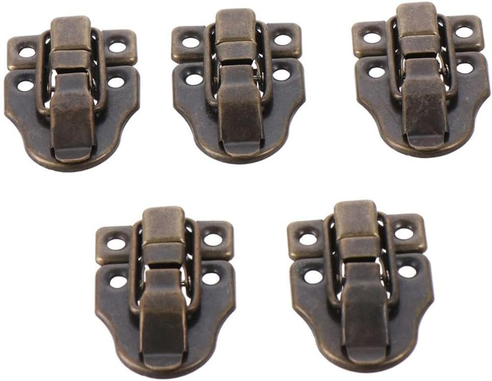 Set of 5 Duckbilled Hasp Iron Locks with Padlock Hole - Vintage Bronze Latch for Jewelry Box, Cabinet, Small Wooden Case, and Crafts