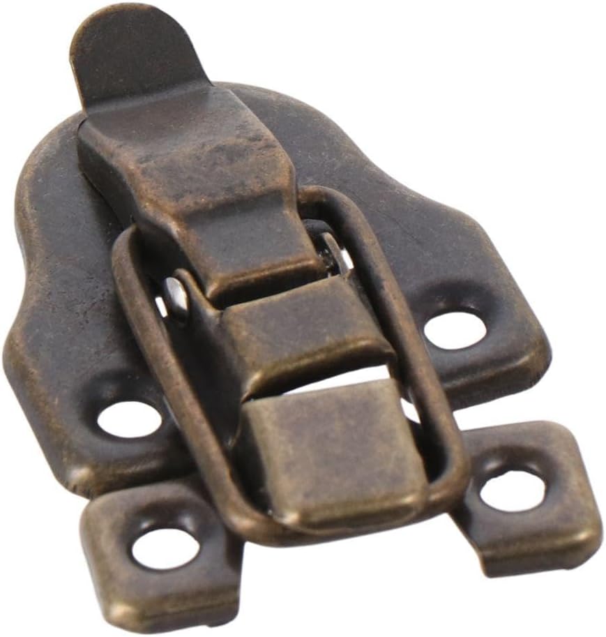 Set of 5 Duckbilled Hasp Iron Locks with Padlock Hole - Vintage Bronze Latch for Jewelry Box, Cabinet, Small Wooden Case, and Crafts