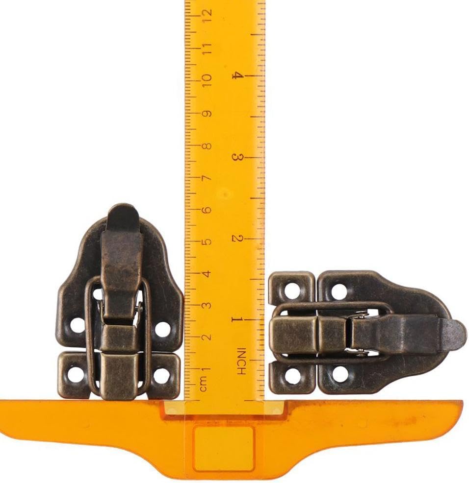 Set of 5 Duckbilled Hasp Iron Locks with Padlock Hole - Vintage Bronze Latch for Jewelry Box, Cabinet, Small Wooden Case, and Crafts