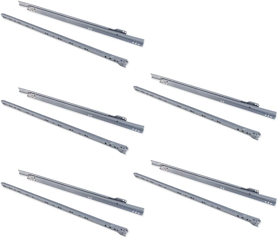 Set of 5 Emuca 800mm Drawer Runners with Partial Extension in Silver Grey Color
