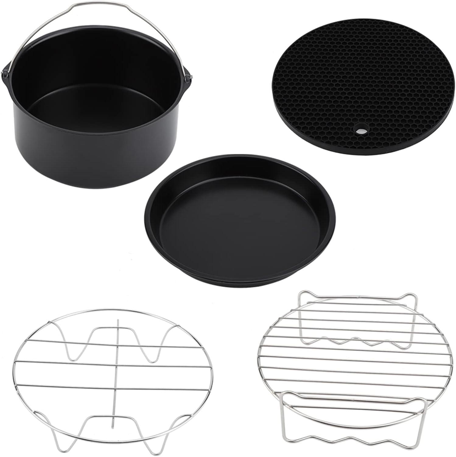 Set of 5 Non-Stick 7-inch Air Fryer Pans for Reusable Cake Accessories - ZLXHDL Air Fryer Accessories, Easy to Clean