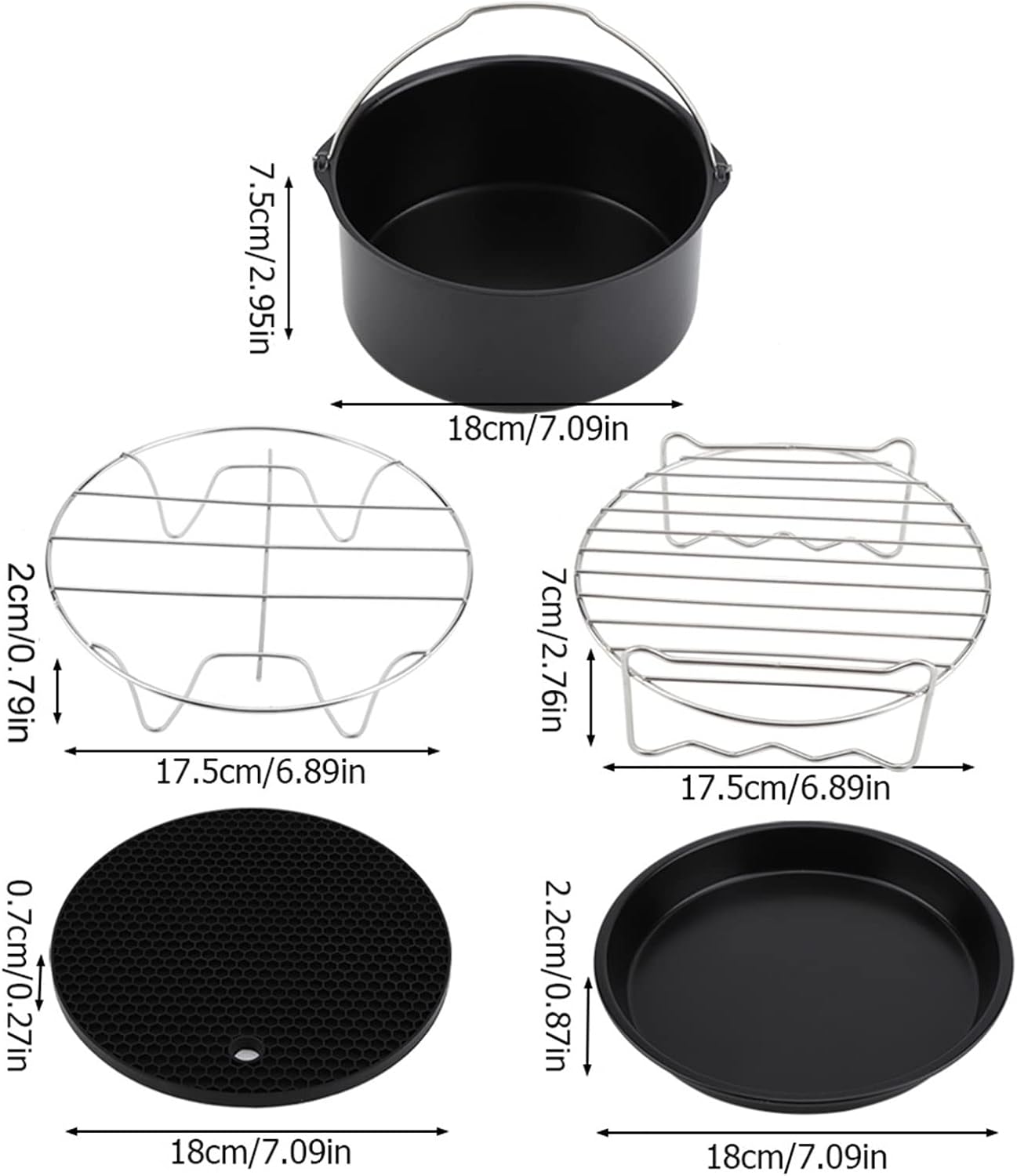 Set of 5 Non-Stick 7-inch Air Fryer Pans for Reusable Cake Accessories - ZLXHDL Air Fryer Accessories, Easy to Clean