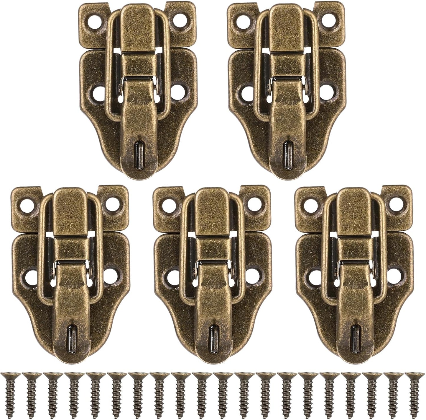 Set of 5 Vintage Duckbilled Toggle Hasp Latches with Padlock Hole, Gold Metal Clasp for Jewelry Box, Wooden Case, Crafts - Includes Screws