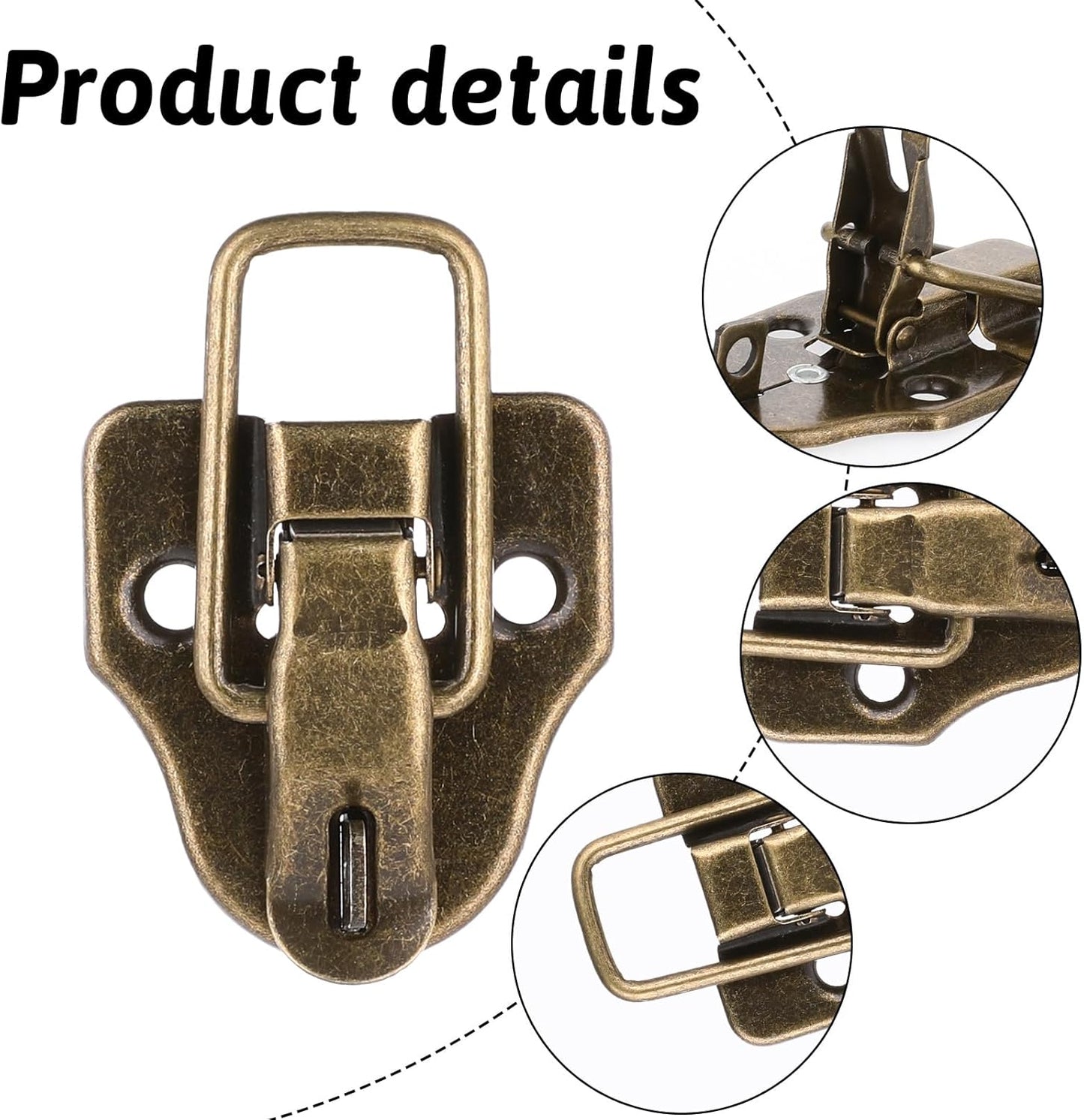 Set of 5 Vintage Duckbilled Toggle Hasp Latches with Padlock Hole, Gold Metal Clasp for Jewelry Box, Wooden Case, Crafts - Includes Screws