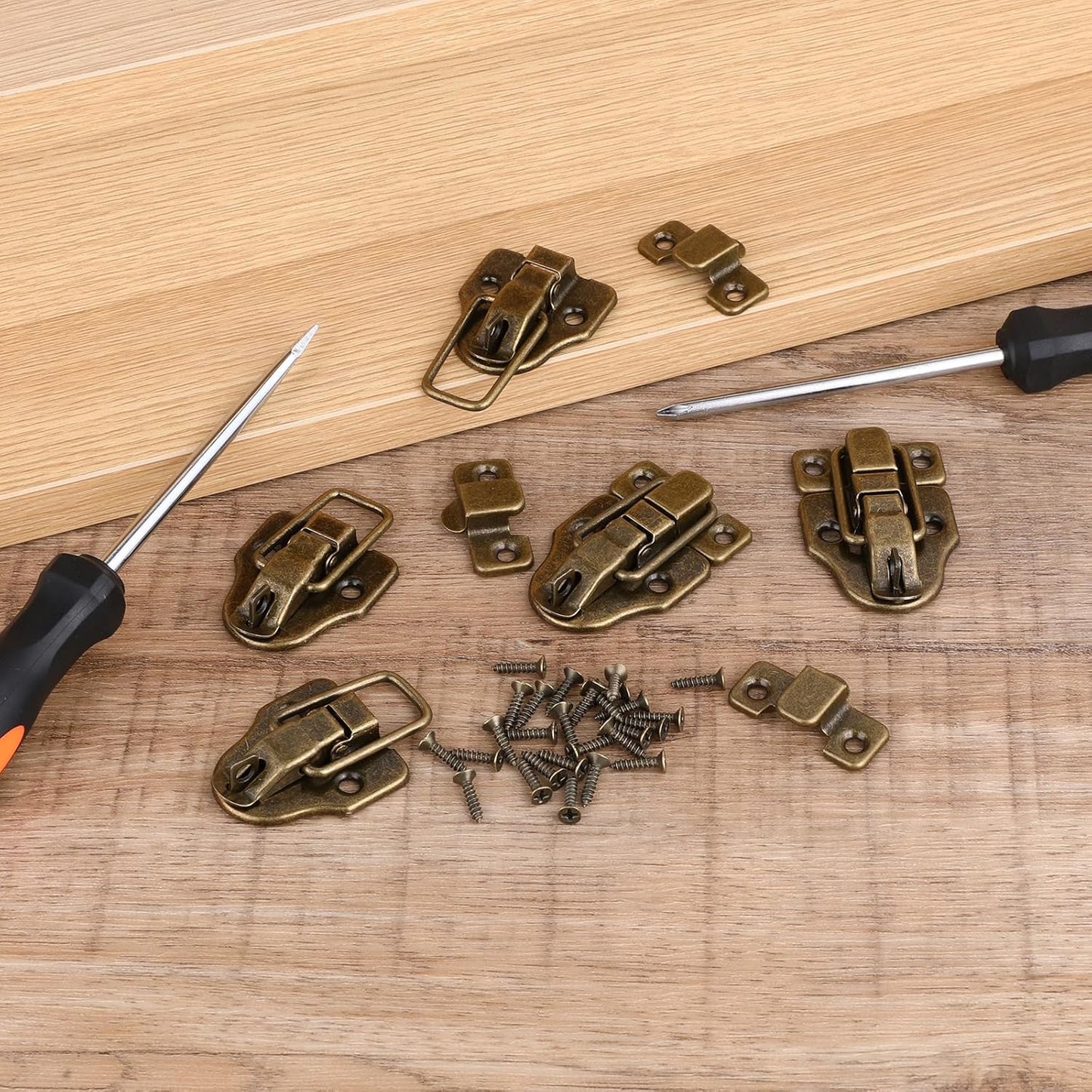 Set of 5 Vintage Duckbilled Toggle Hasp Latches with Padlock Hole, Gold Metal Clasp for Jewelry Box, Wooden Case, Crafts - Includes Screws