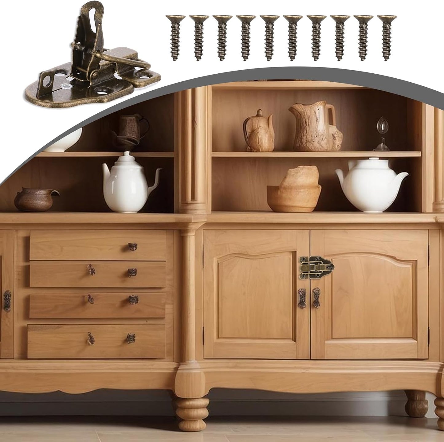 Set of 5 Vintage Duckbilled Toggle Hasp Latches with Padlock Hole, Gold Metal Clasp for Jewelry Box, Wooden Case, Crafts - Includes Screws