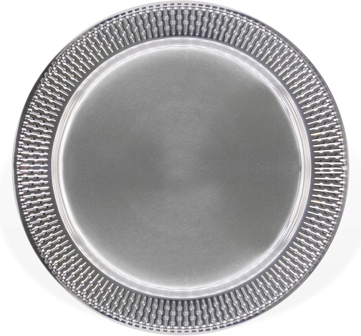 Set of 6 13-Inch Stainless Steel Beaded Charger Plates in Silver for Elegant Dining Events