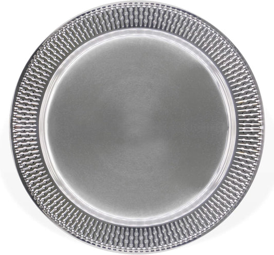 Set of 6 13-Inch Stainless Steel Beaded Charger Plates in Silver for Elegant Dining Events