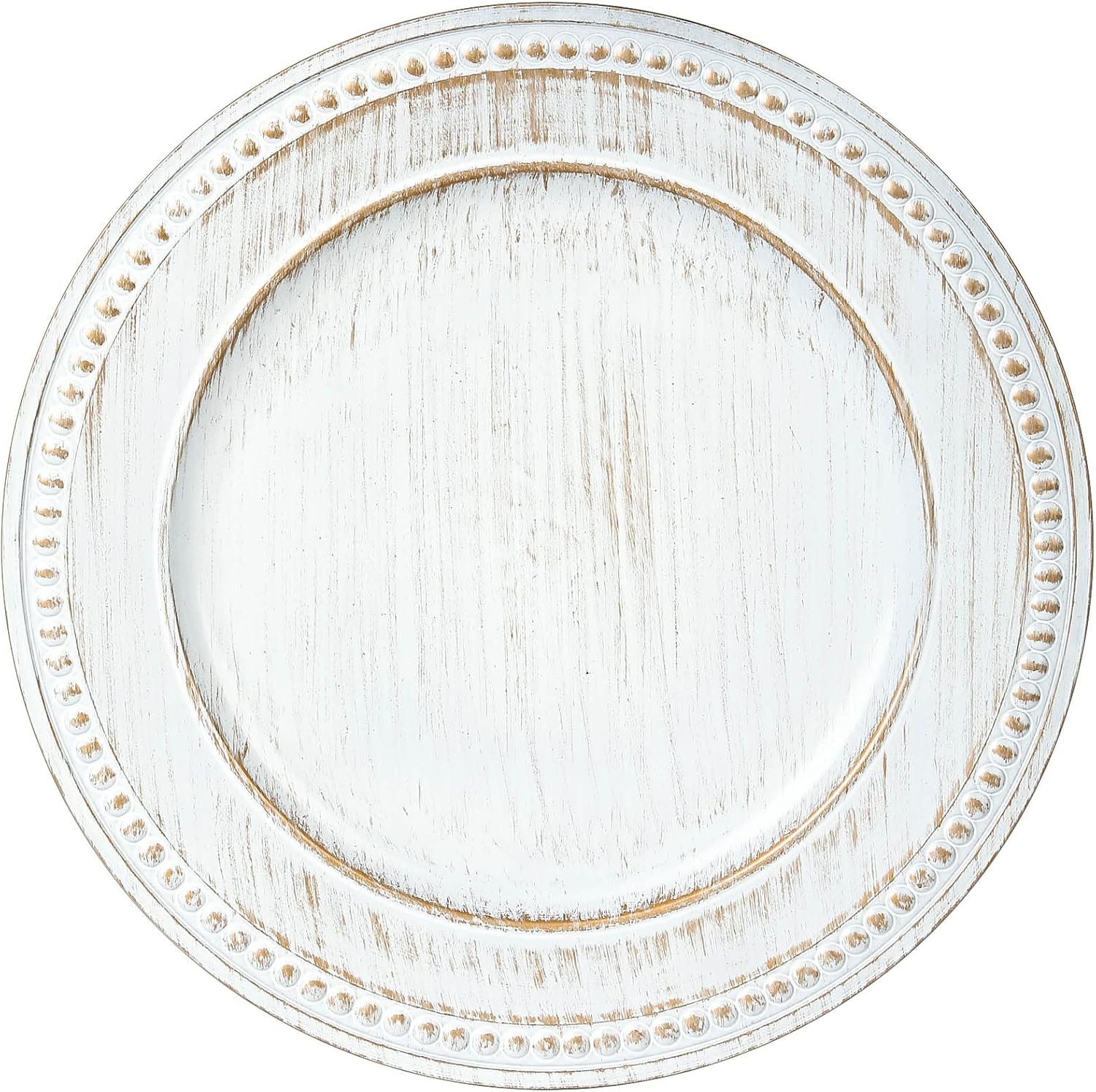 Set of 6 13" Vintage Beaded Charger Plates for Dinner - White Chargers for Wedding Bulk