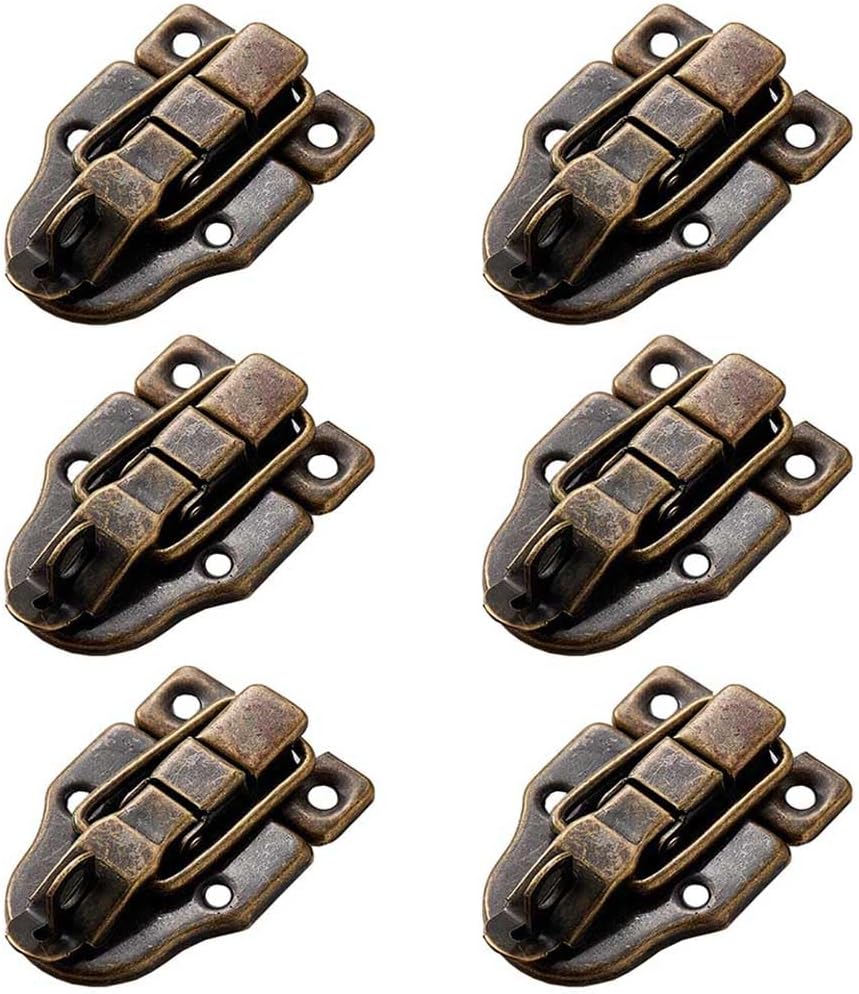 Set of 6 Antique Bronze Metal Duckbilled Hasp Latch Locks with Padlock Hole for Cabinet, Wooden Case, Jewelry Box, Suitcase