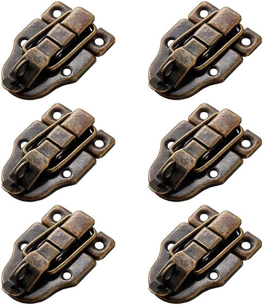 Set of 6 Antique Bronze Metal Duckbilled Hasp Latch Locks with Padlock Hole for Cabinet, Wooden Case, Jewelry Box, Suitcase