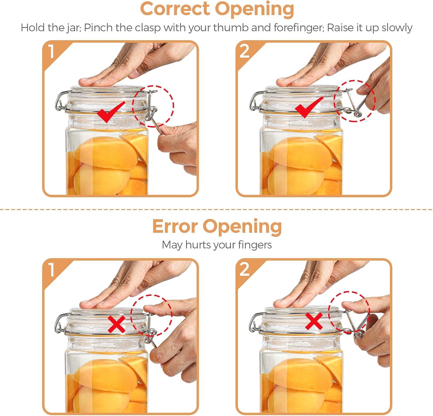 Set of 6 ComSaf 25oz Airtight Glass Canisters with Lids for Kitchen Storage - Ideal for Pasta, Flour, Cereal, and More