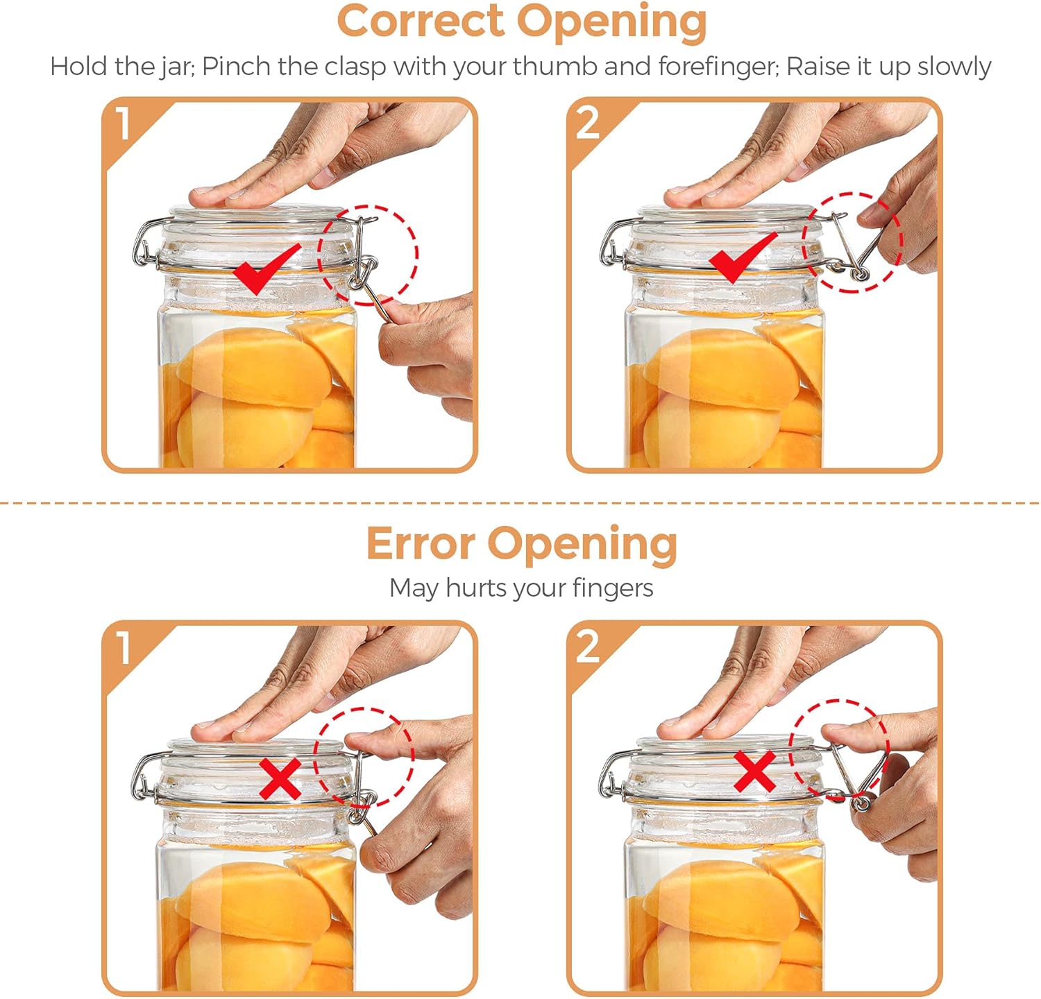 Set of 6 ComSaf 25oz Airtight Glass Canisters with Lids for Kitchen Storage - Ideal for Pasta, Flour, Cereal, and More