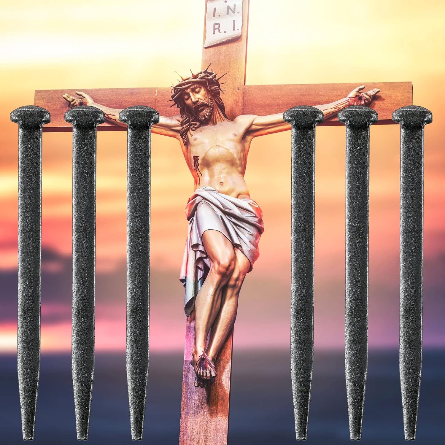 Set of 6 Crucifixion Nails - 6 Inch Iron Replica Tacks for Passion of Jesus Christ, Church, Christian Home, Christmas, Easter