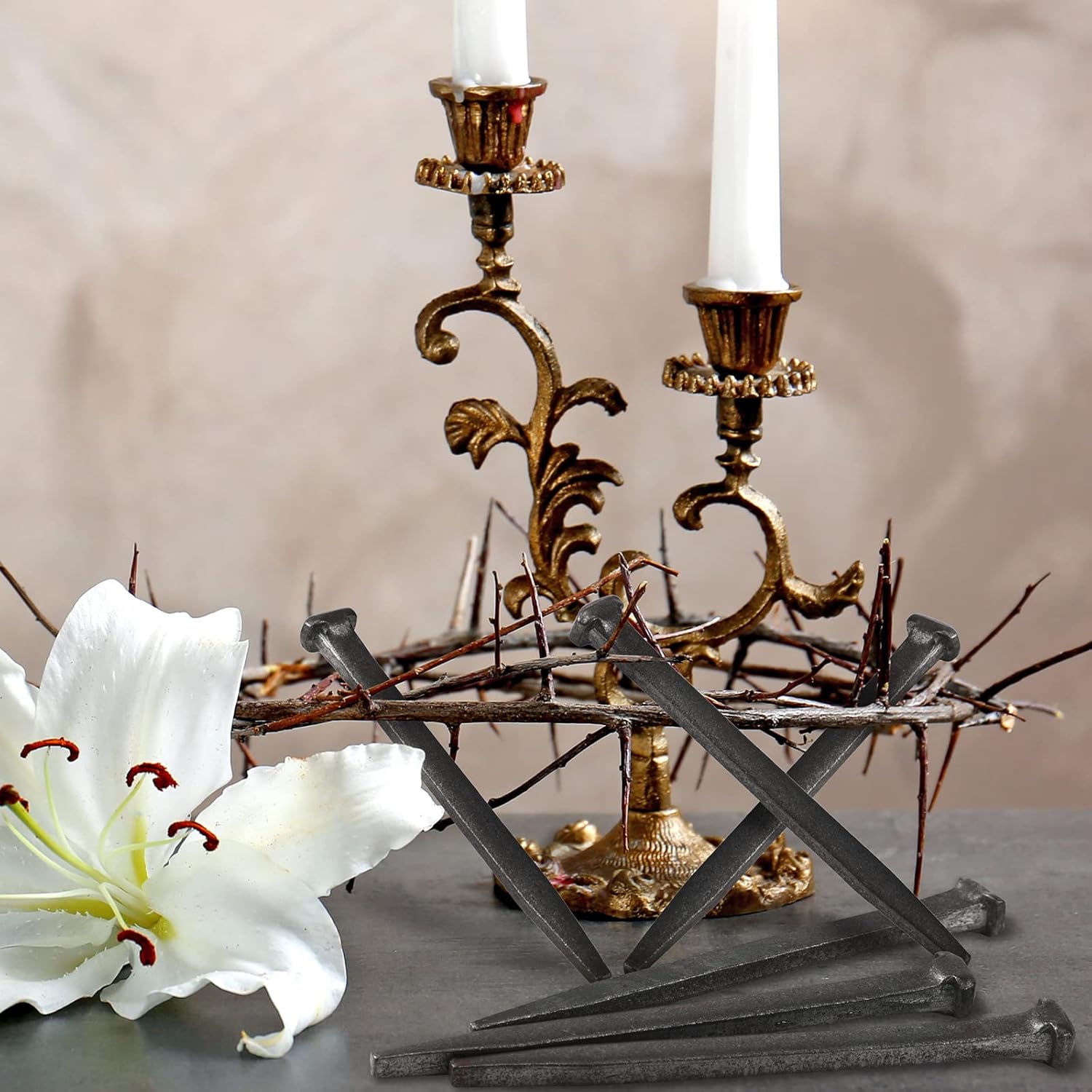 Set of 6 Crucifixion Nails - 6 Inch Iron Replica Tacks for Passion of Jesus Christ, Church, Christian Home, Christmas, Easter