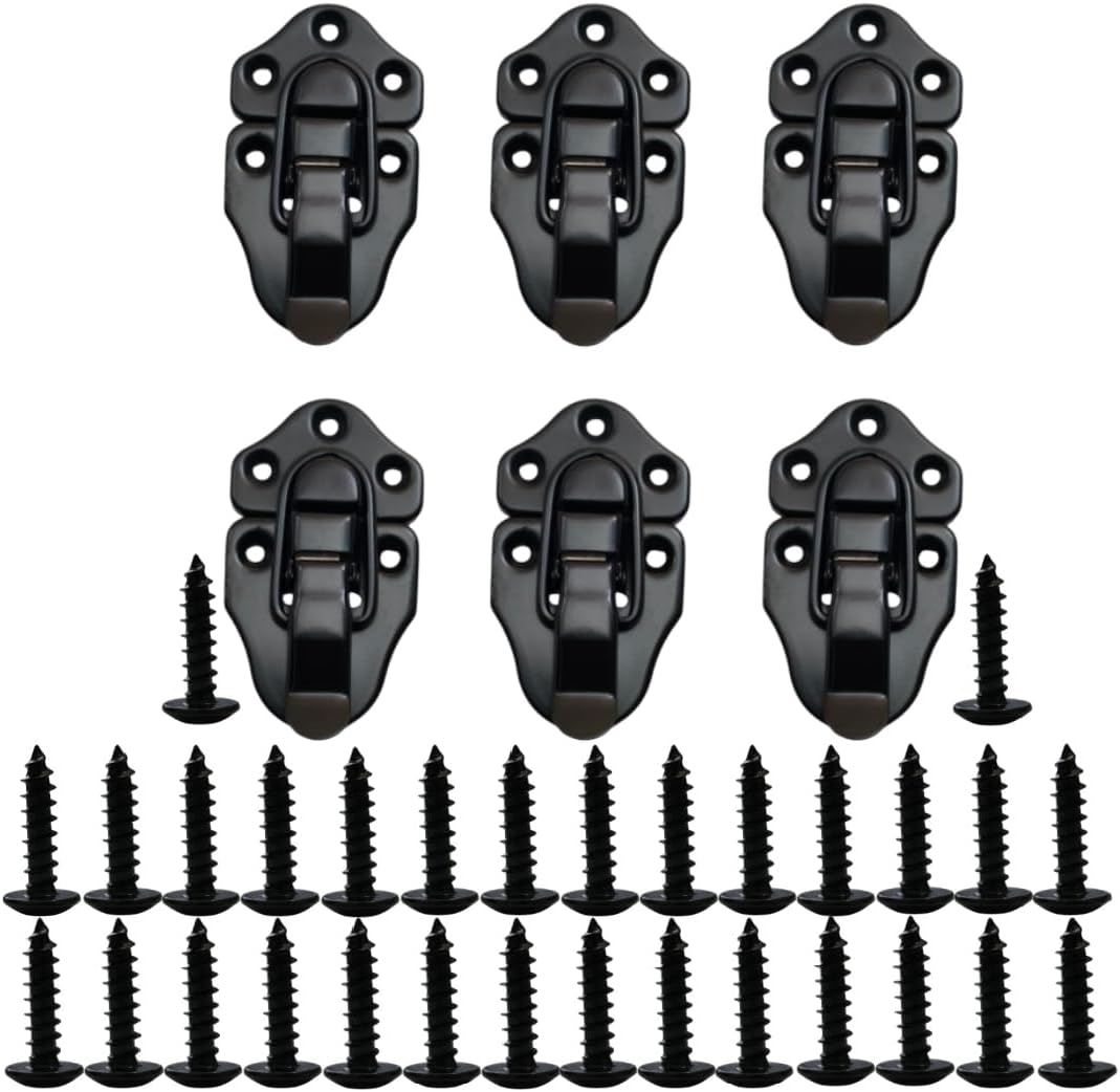 Set of 6 Duckbilled Hasp Latch Toggle Latches for Jewelry Boxes, Wooden Cases, and Furniture with Screws