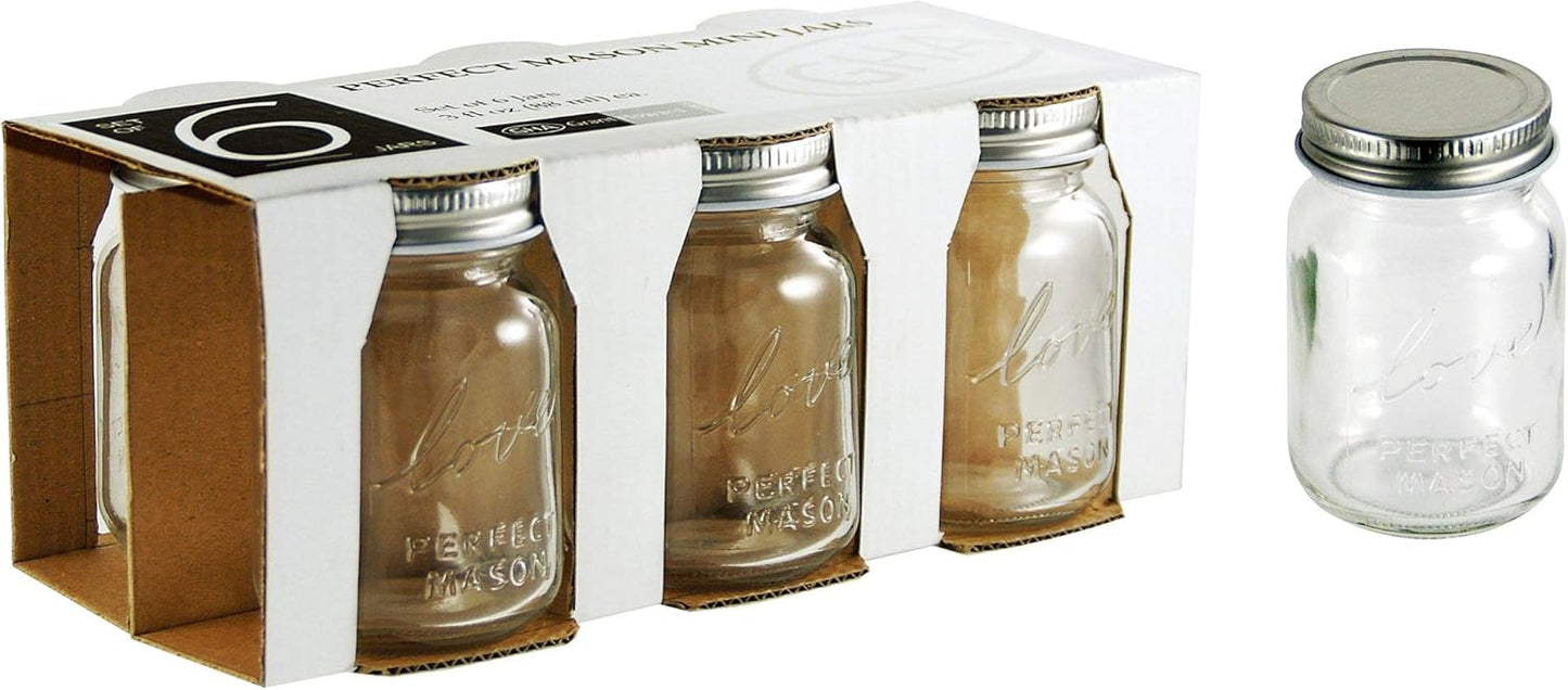 Set of 6 Grant Howard 51067 Perfect Mason Mini Jars, 3 oz. Each, Packaged in Gift Box