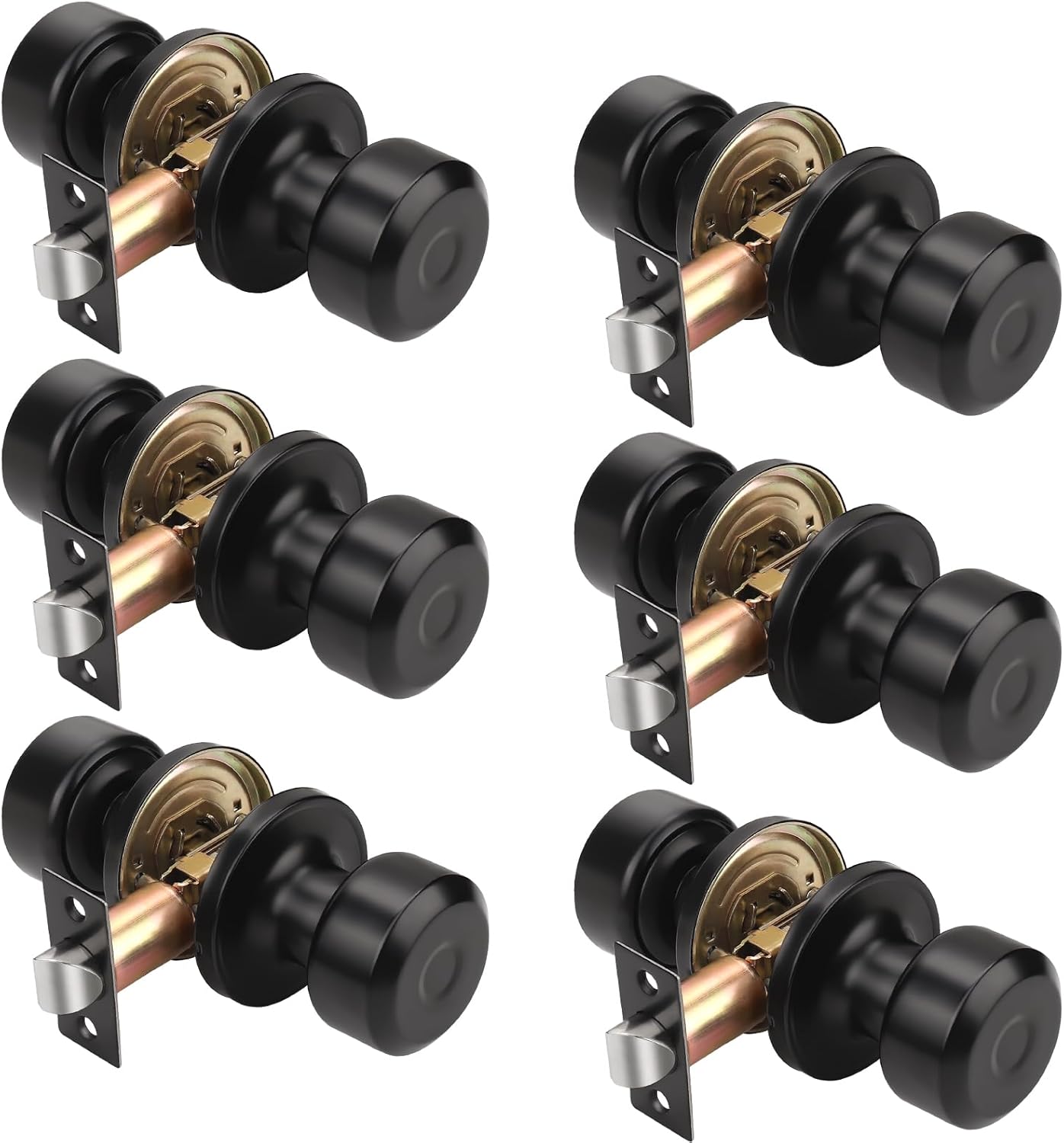 Set of 6 KNOBWELL Modern Black Passage Knobs - Matte Black Closet Door Knobs for Interior, Hallway, Closet Doors
