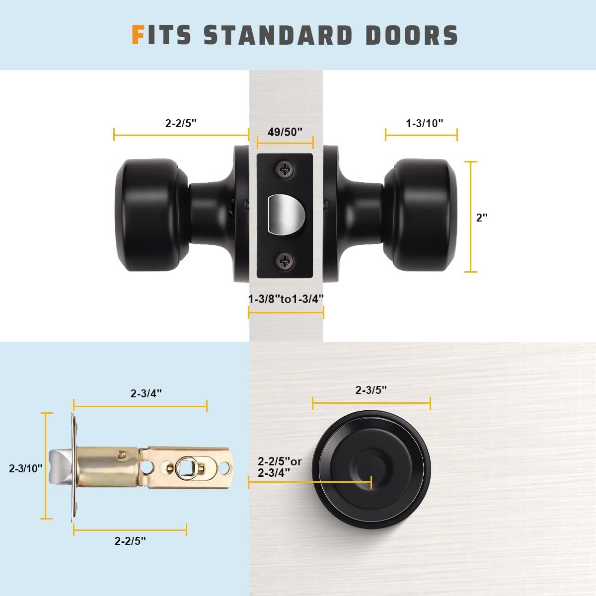 Set of 6 KNOBWELL Modern Black Passage Knobs - Matte Black Closet Door Knobs for Interior, Hallway, Closet Doors