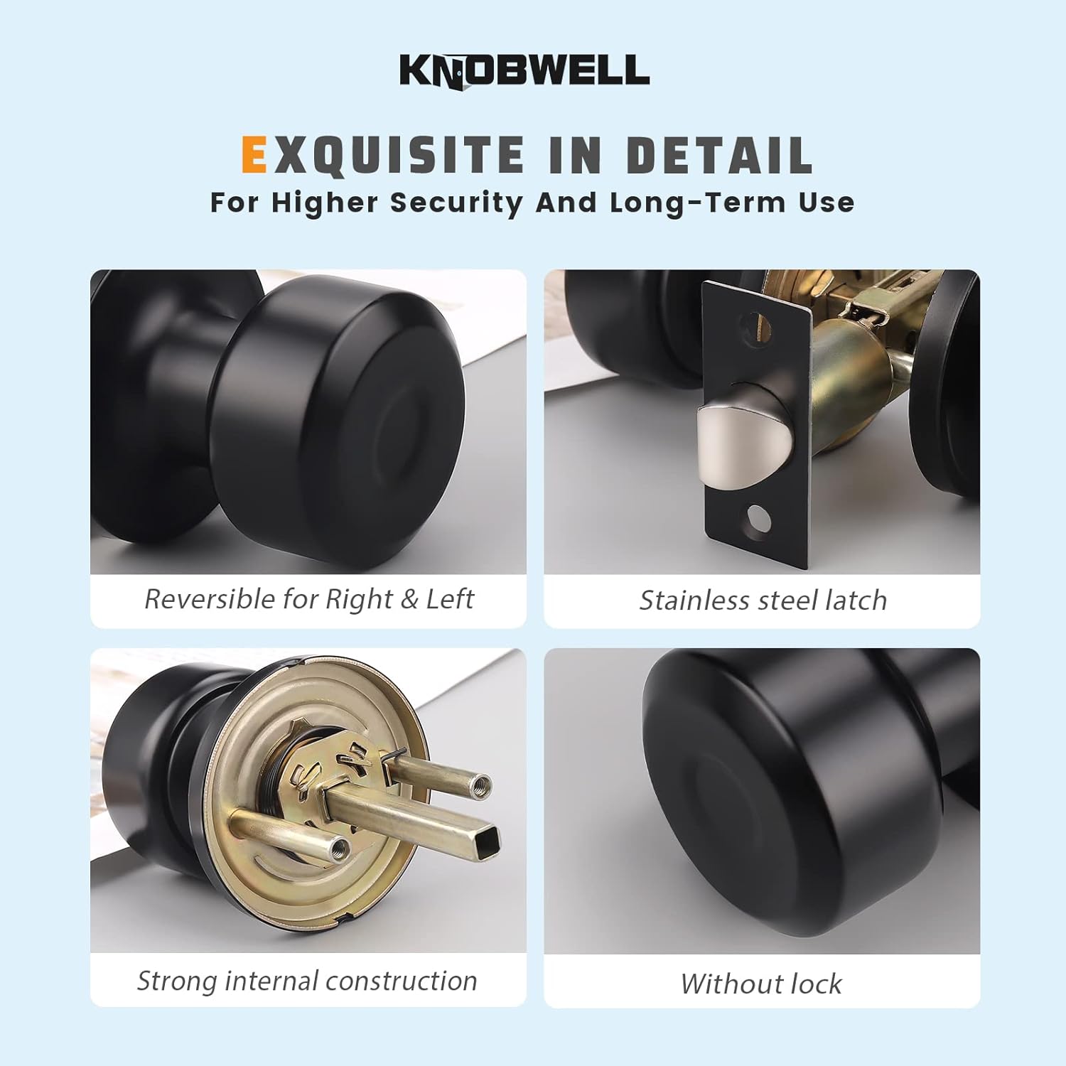 Set of 6 KNOBWELL Modern Black Passage Knobs - Matte Black Closet Door Knobs for Interior, Hallway, Closet Doors