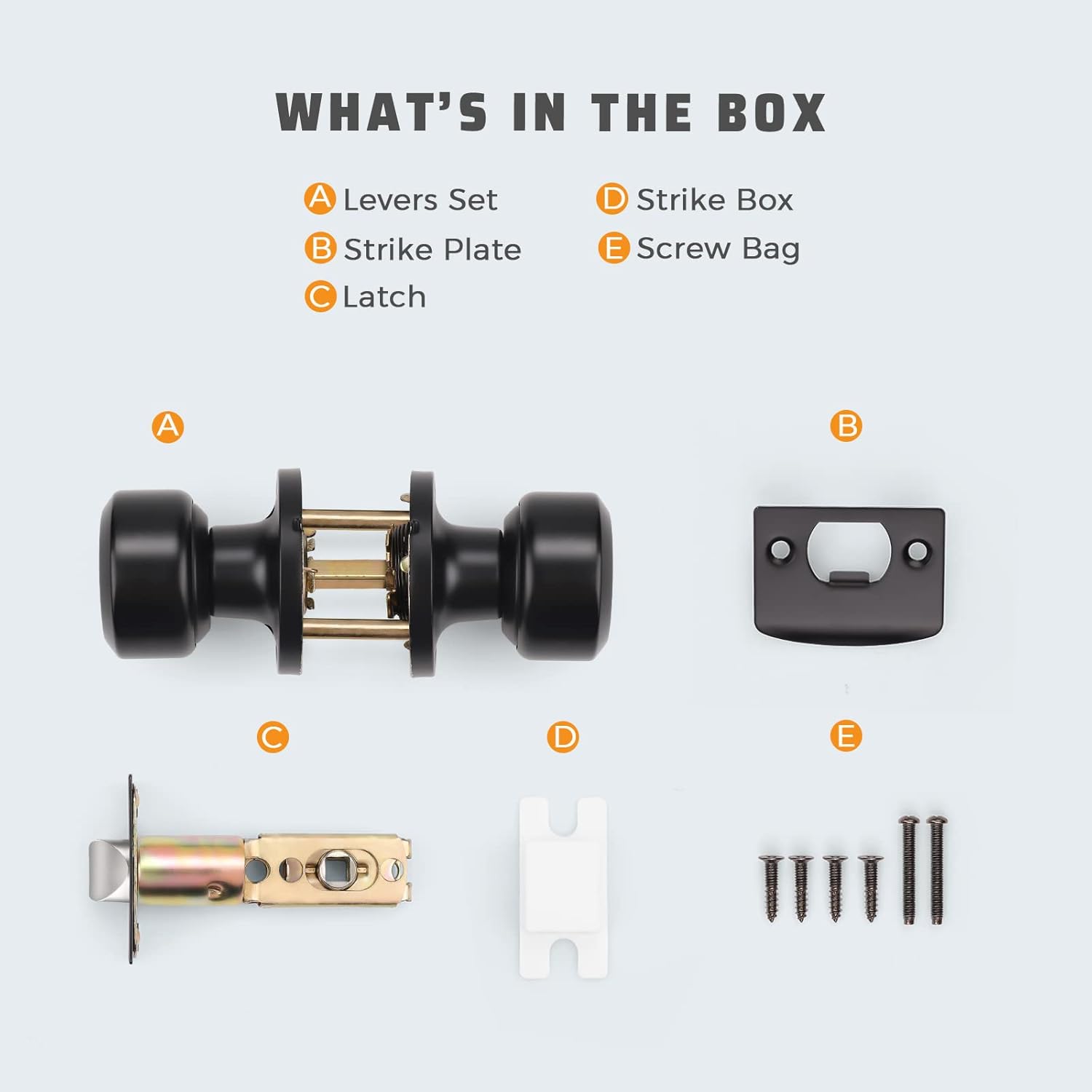 Set of 6 KNOBWELL Modern Black Passage Knobs - Matte Black Closet Door Knobs for Interior, Hallway, Closet Doors