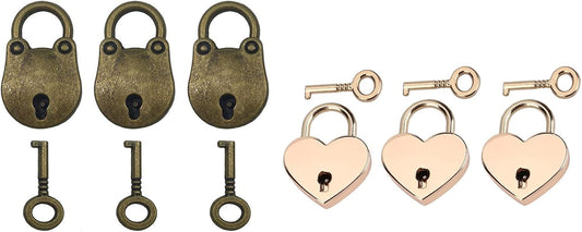 Set of 6 Mini Vintage and Heart Shaped Locks with Keys - Cute Bear and Silver Designs for Jewelry Box or Diary