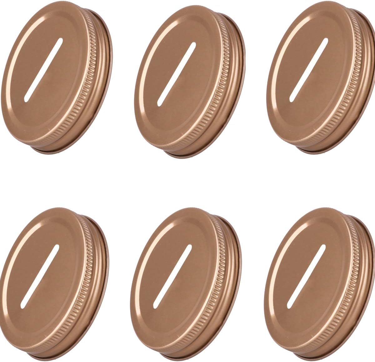 Set of 6 Rose Gold Coin Slot Lids for Mason Jars & Piggy Banks - Regular Mouth Jar Accessories