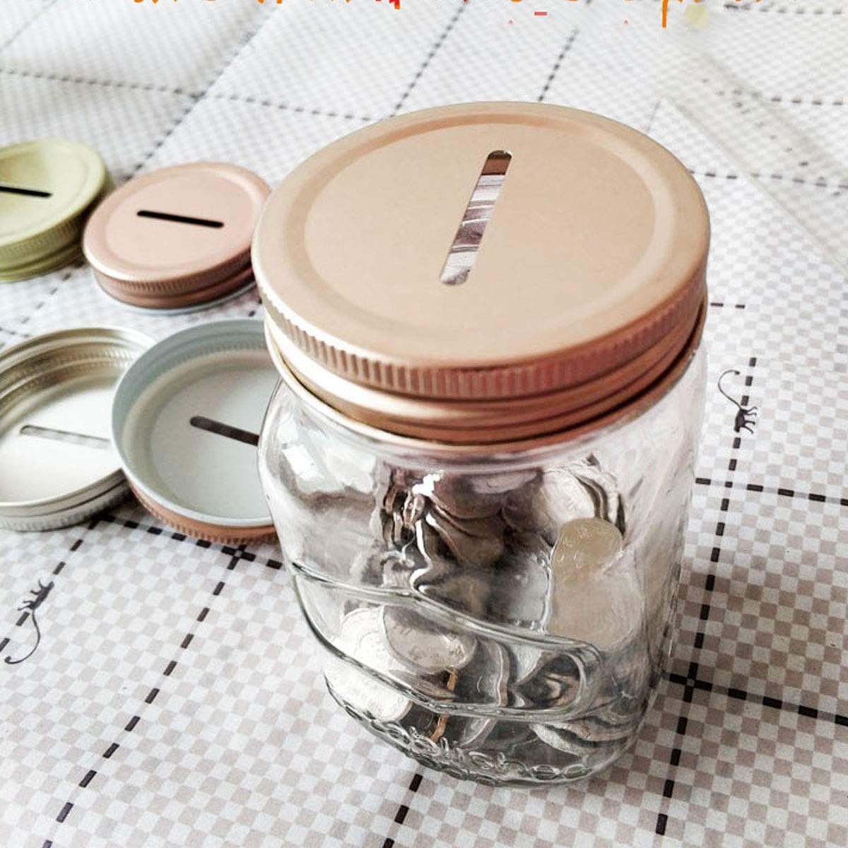 Set of 6 Rose Gold Coin Slot Lids for Mason Jars & Piggy Banks - Regular Mouth Jar Accessories