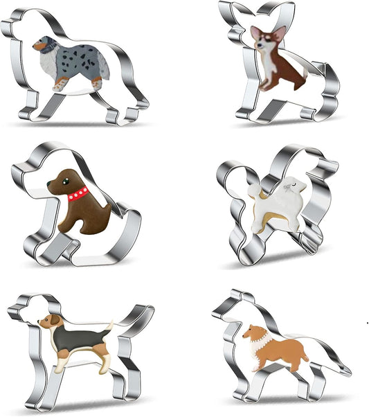 Set of 6 Stainless Steel Dog Cookie Cutters for Baking - Border Collie, Chihuahua, Labrador, Rochin, Rottweiler, Shepherd Shapes