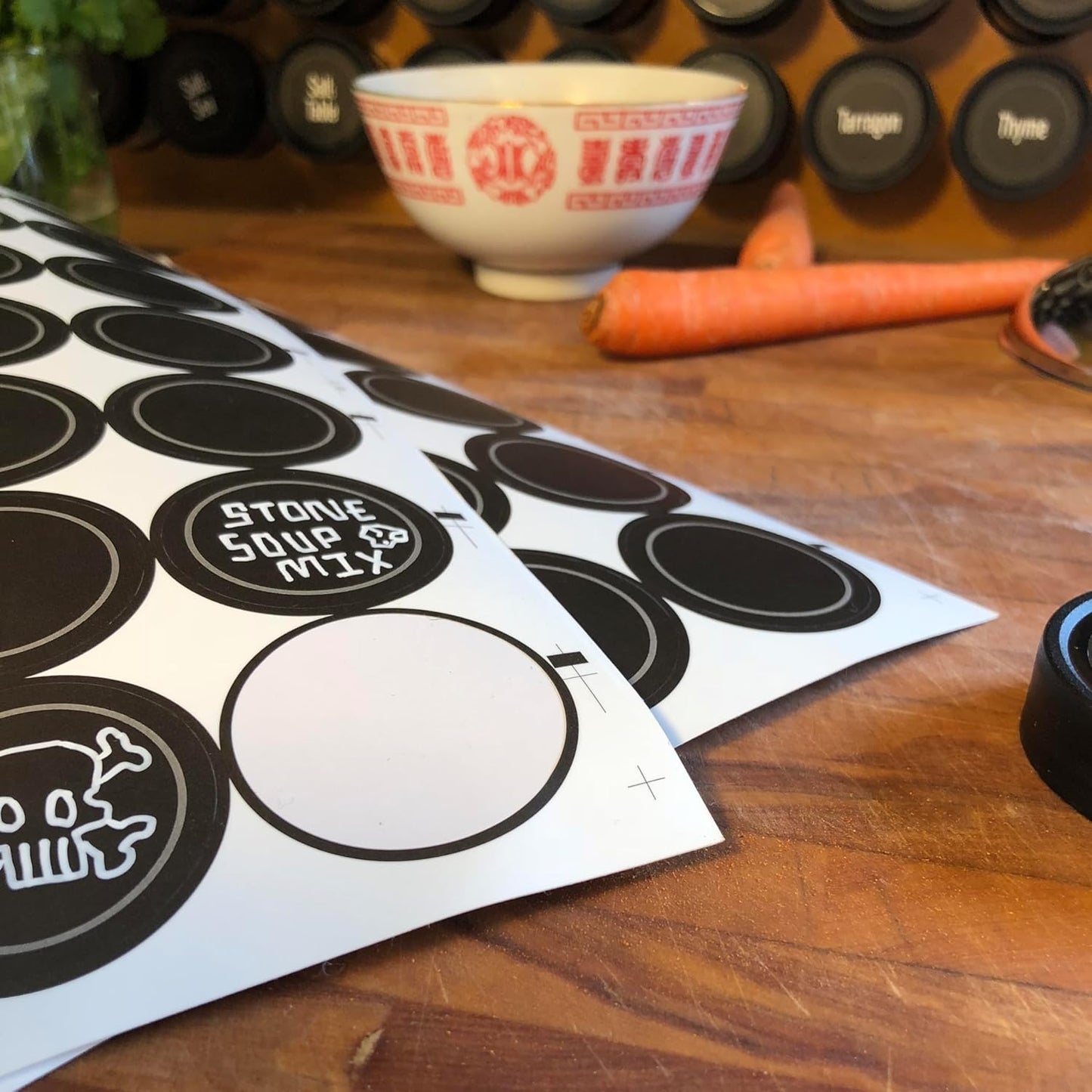 Set of 70 Black Water Resistant Round Spice Jar Labels - 1.5" - Fits Penzeys and AllSpice Jars - Blank Templates