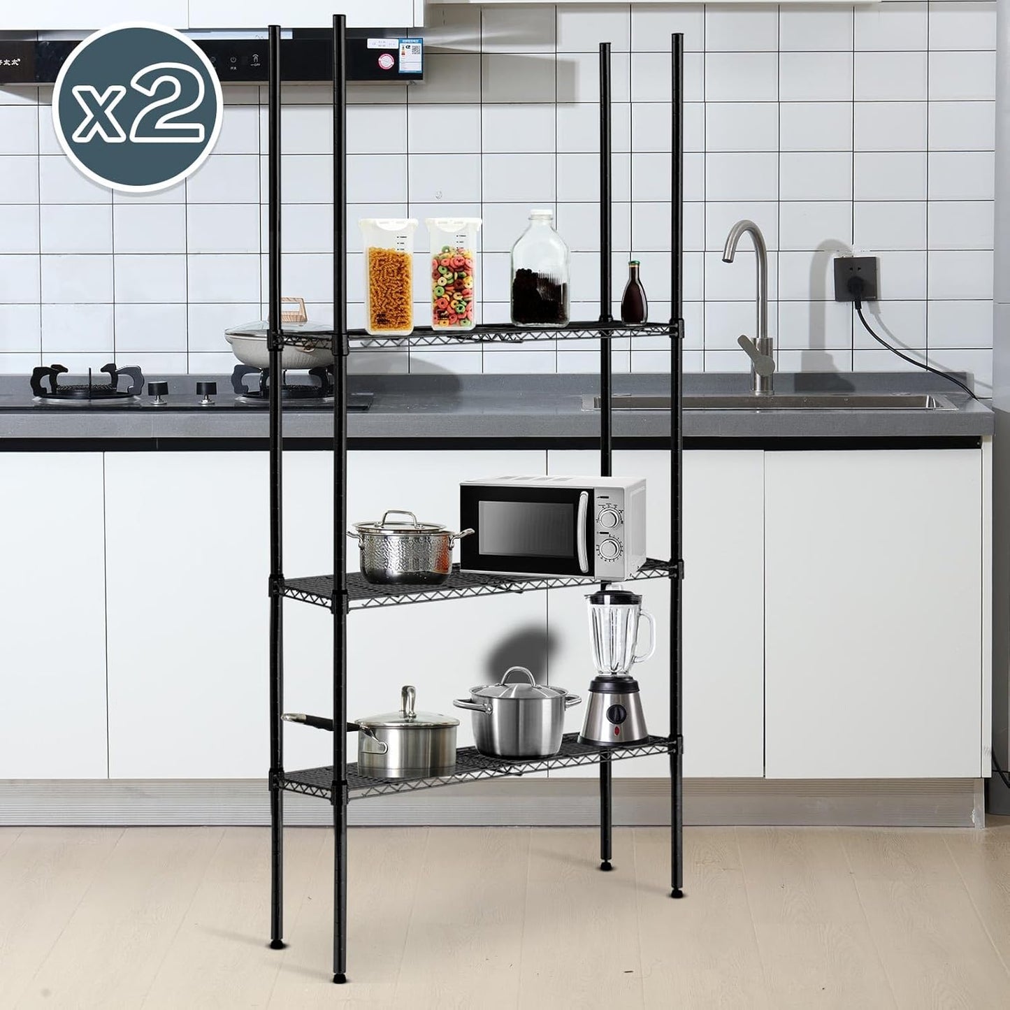 Set of 8 Beeveer Black Chrome Wire Shelving Posts with 50 Pcs Clips for Heavy Duty Commercial Use (74 Inch)