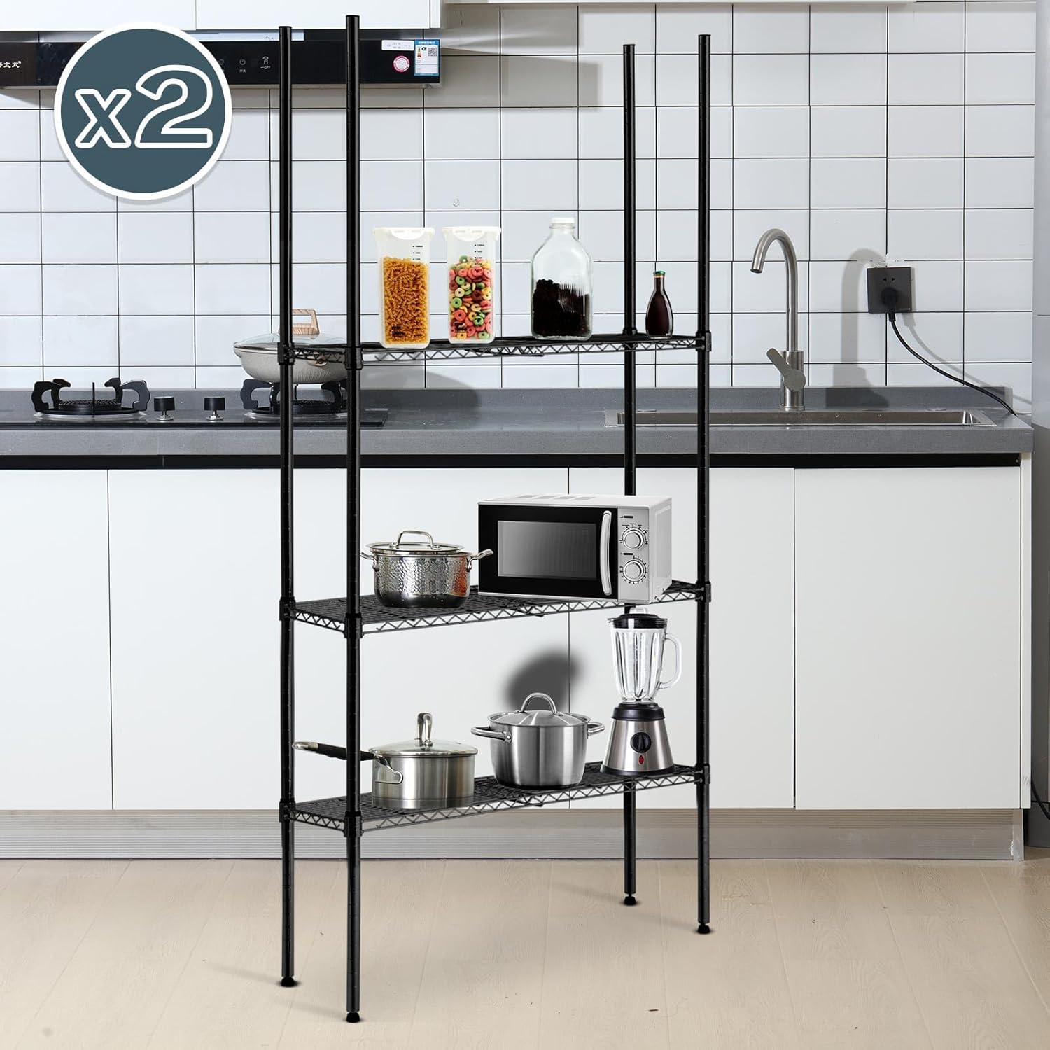 Set of 8 Beeveer Black Chrome Wire Shelving Posts with 50 Pcs Clips for Heavy Duty Commercial Use (74 Inch)