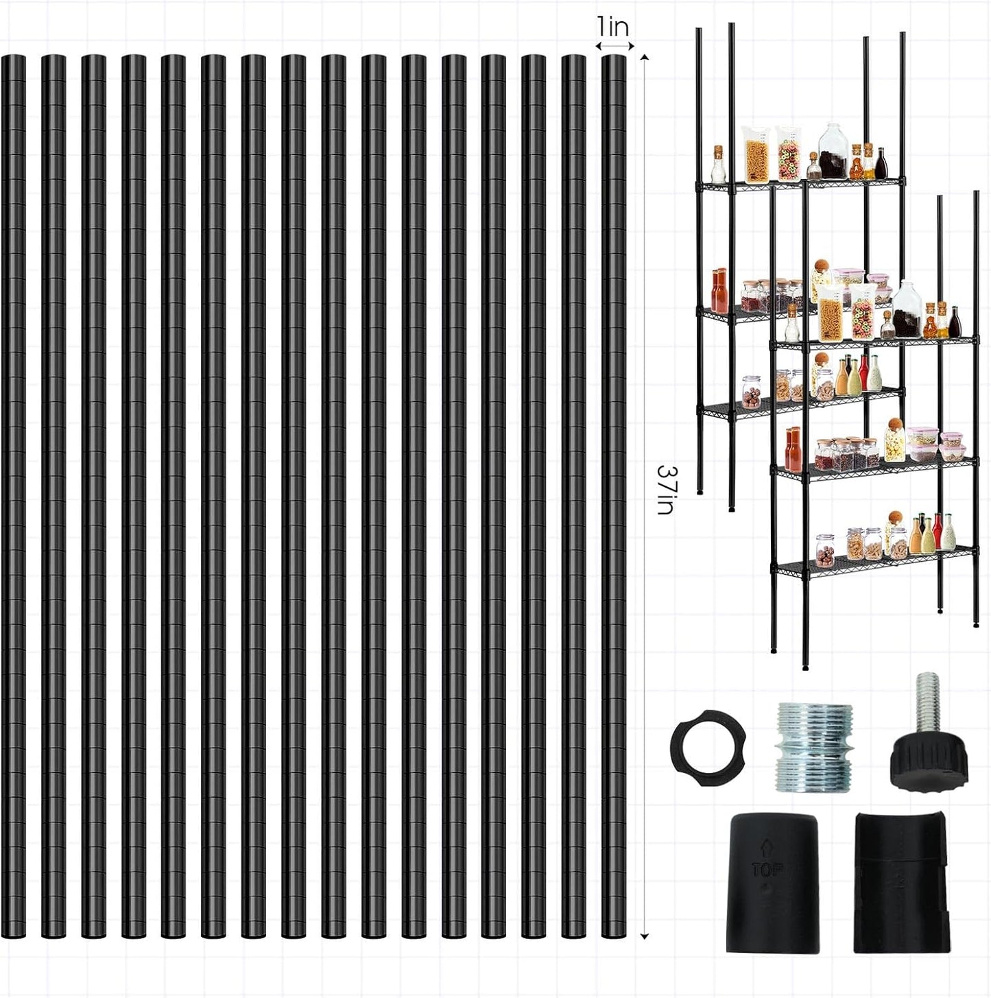 Set of 8 Beeveer Black Chrome Wire Shelving Posts with 50 Pcs Clips for Heavy Duty Commercial Use (74 Inch)