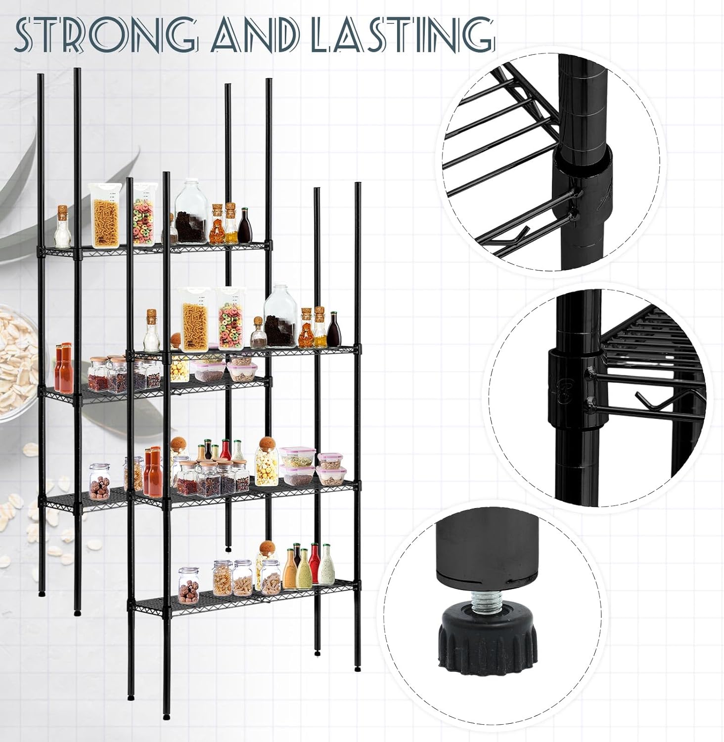 Set of 8 Beeveer Black Chrome Wire Shelving Posts with 50 Pcs Clips for Heavy Duty Commercial Use (74 Inch)