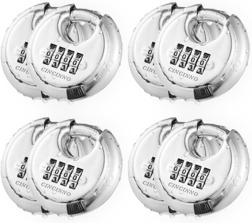 Set of 8 CINCINNO 4-Digit Combination Locks with Hardened Steel Shackle for Sheds, Lockers, Storage Units, Gym, and Fences - WildKart