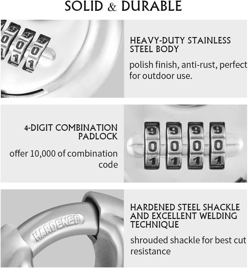 Set of 8 CINCINNO 4-Digit Combination Locks with Hardened Steel Shackle for Sheds, Lockers, Storage Units, Gym, and Fences - WildKart
