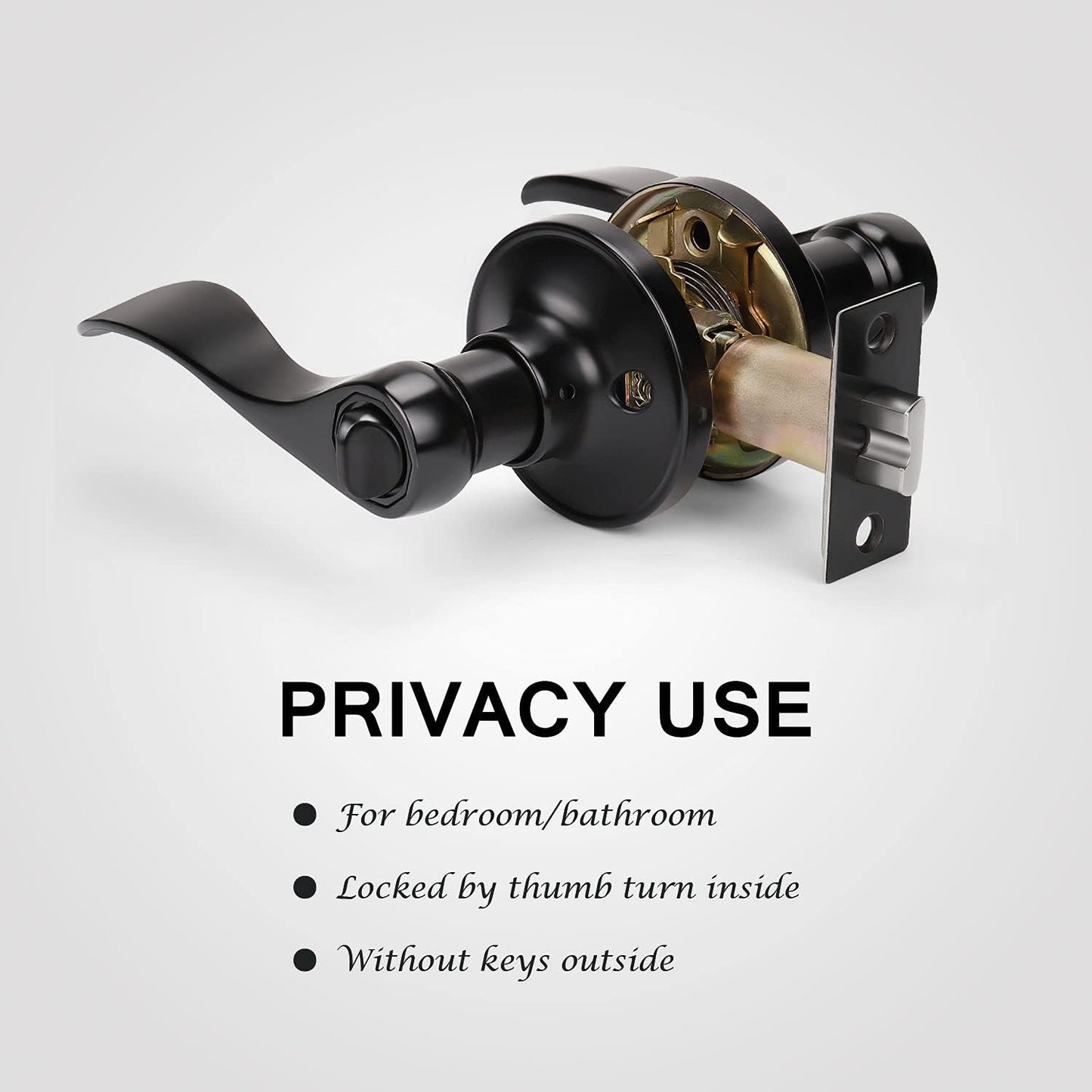 Set of 8 Matte Black Door Knobs for Bedroom/Bathroom Privacy with Thumb Turn Lock - Reversible for Right or Left Hand Doors