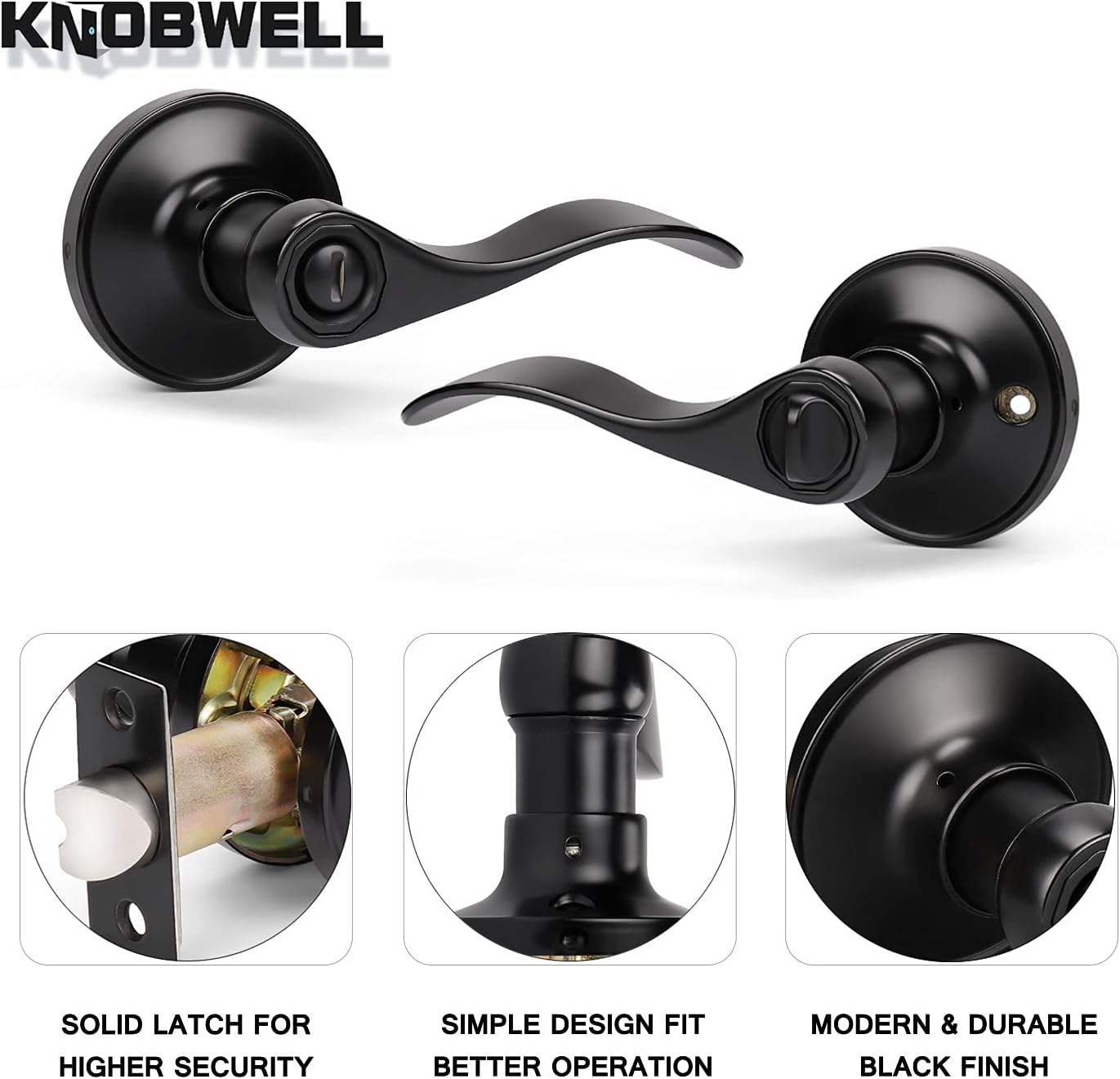 Set of 8 Matte Black Door Knobs for Bedroom/Bathroom Privacy with Thumb Turn Lock - Reversible for Right or Left Hand Doors