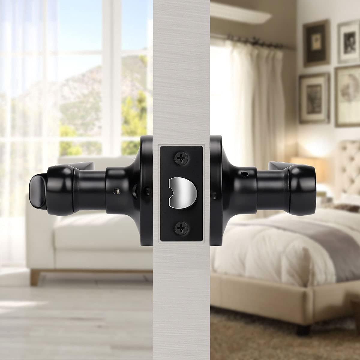 Set of 8 Matte Black Door Knobs for Bedroom/Bathroom Privacy with Thumb Turn Lock - Reversible for Right or Left Hand Doors