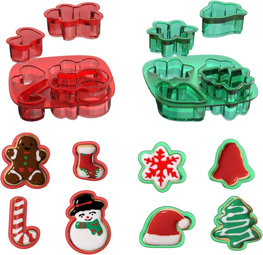 Set of 8 Mini Christmas Cookie Cutters - Small Xmas Holiday Molds for Gingerbread Man, Snowman, Christmas Sock, Candy Cane, Snowflake, Christmas Tree, Jingle Bell, and Christmas Hat Cookies