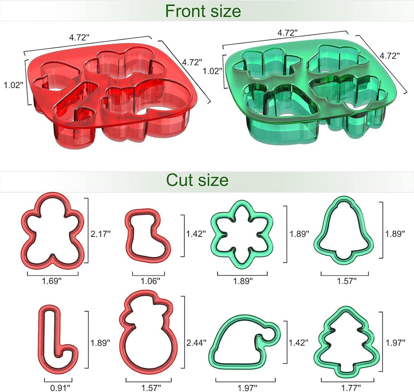 Set of 8 Mini Christmas Cookie Cutters - Small Xmas Holiday Molds for Gingerbread Man, Snowman, Christmas Sock, Candy Cane, Snowflake, Christmas Tree, Jingle Bell, and Christmas Hat Cookies