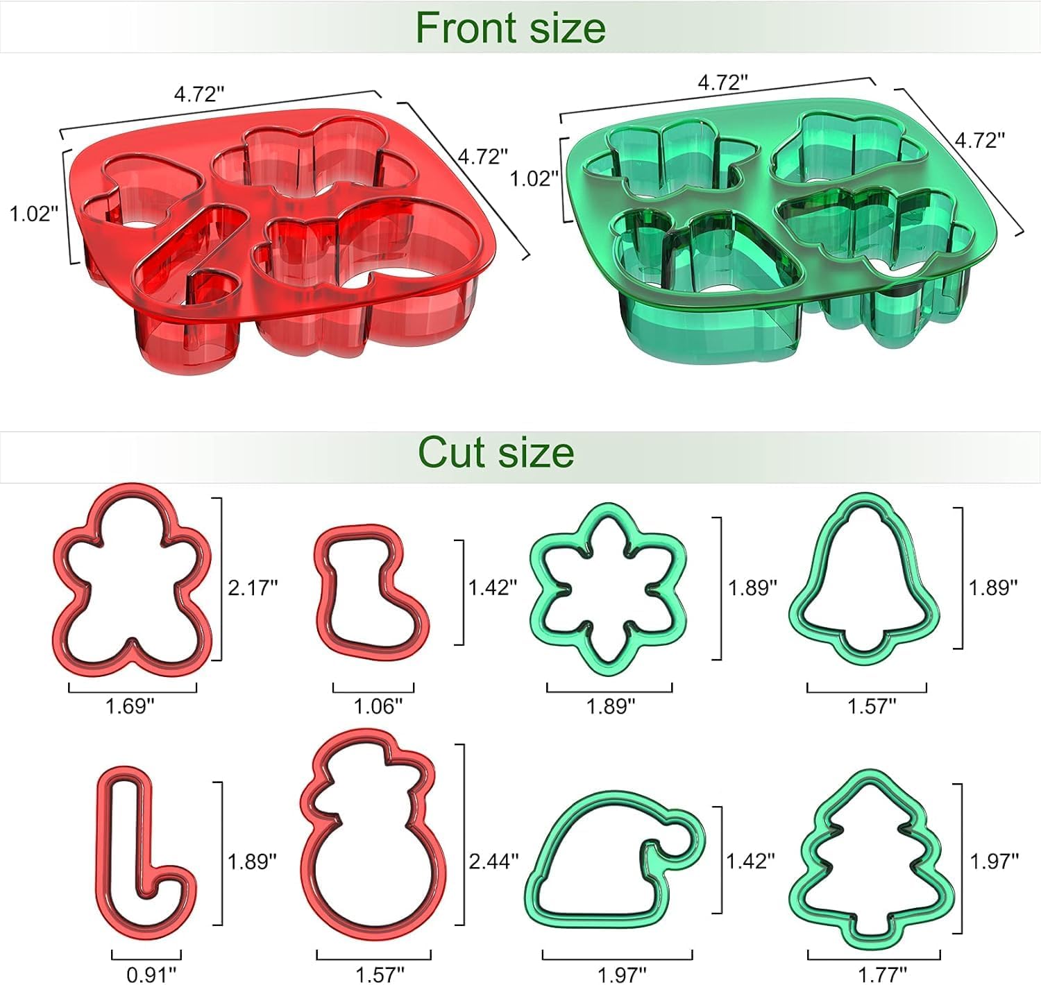 Set of 8 Mini Christmas Cookie Cutters - Small Xmas Holiday Molds for Gingerbread Man, Snowman, Christmas Sock, Candy Cane, Snowflake, Christmas Tree, Jingle Bell, and Christmas Hat Cookies