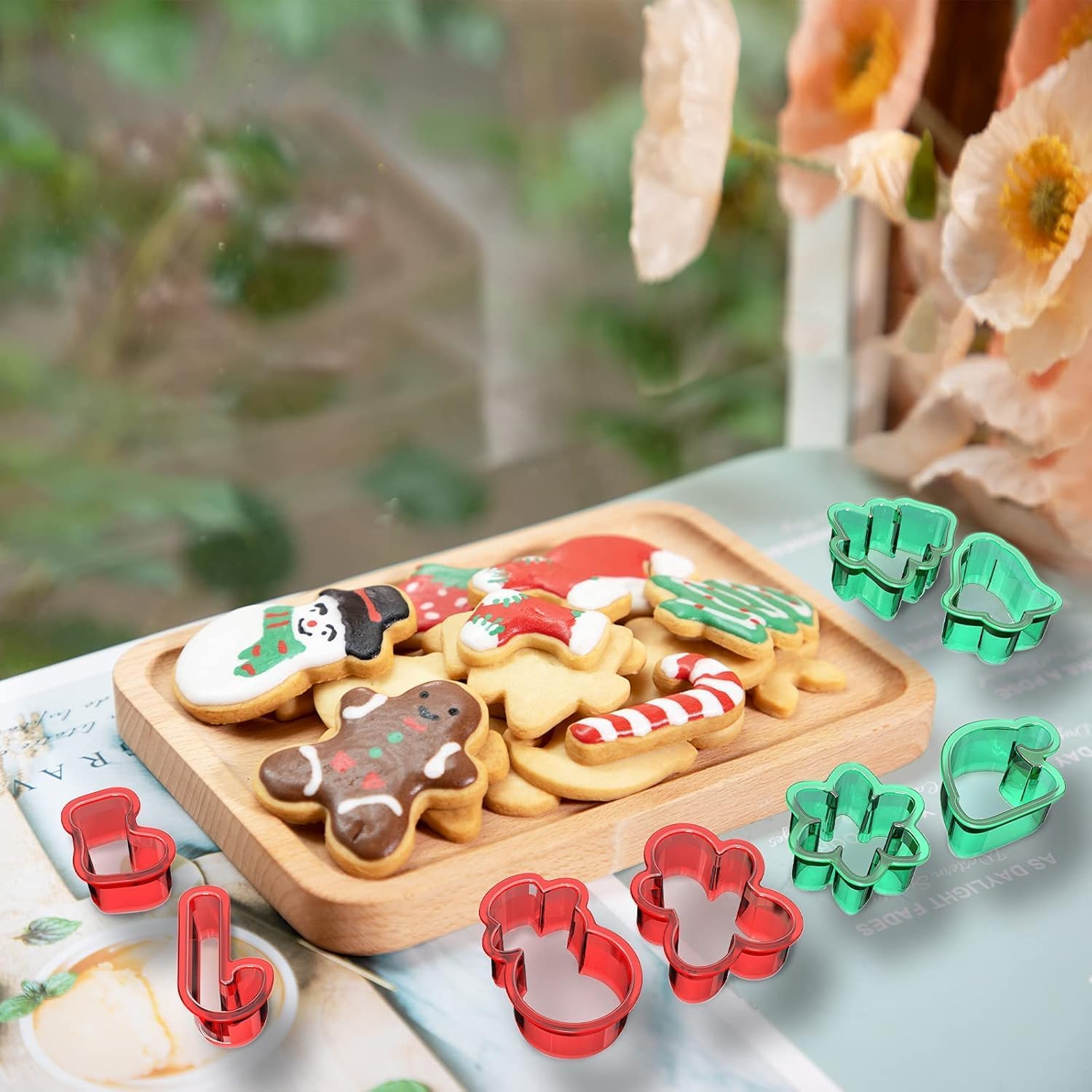 Set of 8 Mini Christmas Cookie Cutters - Small Xmas Holiday Molds for Gingerbread Man, Snowman, Christmas Sock, Candy Cane, Snowflake, Christmas Tree, Jingle Bell, and Christmas Hat Cookies